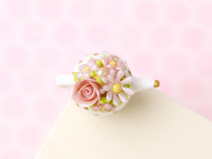 Decorative Pink Rose, Marguerite and Floral Miniature Teapot (4D) OOAK - 12th Scale Dollhouse Miniature