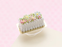 Load image into Gallery viewer, Rectangular Cake Decorated with Pastel Marguerites and Blossoms - Handmade Miniature Food