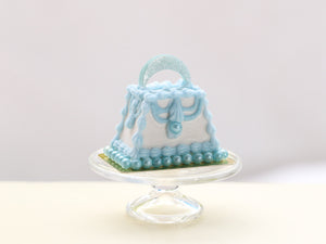 White and Blue Handbag Cake - Handmade Miniature Food for Dollhouses in 12th Scale