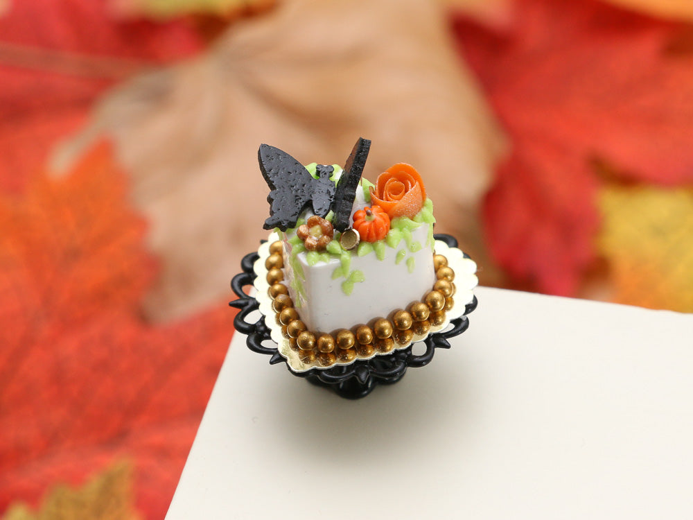 Chocolate Butterfly Autumn Heart-Shaped Cake - Handmade Autumn Miniature Food