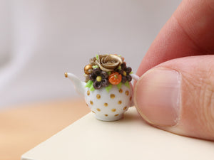 Autumn Teapot (A) Rose and Blossoms - OOAK - 12th Scale Dollhouse Miniature