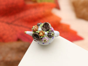 OOAK - Autumn Teapot (E) Rust Roses and Blossoms - OOAK - 12th Scale Dollhouse Miniature