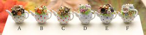 OOAK - Autumn Teapot (F) Pale Pink and Blue Roses - OOAK - 12th Scale Dollhouse Miniature
