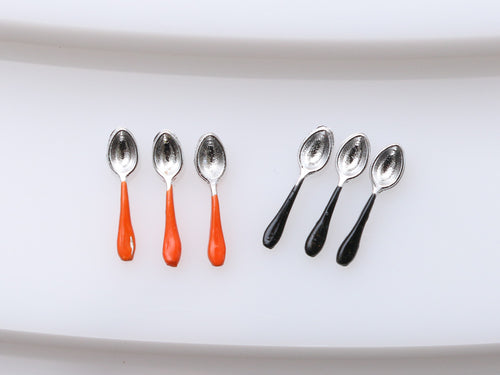 Set of Three Dessert Spoons, choose from Orange or Black - Halloween / Autumn Dollhouse Miniature