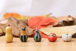 Autumn-themed French Porcelain Fèves - Butternut, Gourdes, Pumpkins - 12th Scale Decoration