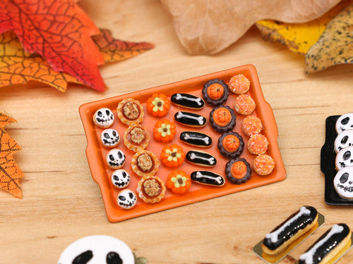 French Petits Fours for Autumn / Halloween on Orange Tray - Handmade Miniature Food