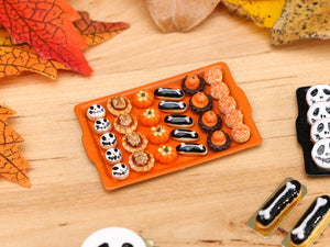 French Petits Fours for Autumn / Halloween on Orange Tray - Handmade Miniature Food