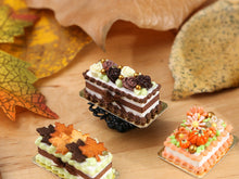 Load image into Gallery viewer, Rectangular Miniature Autumn Cake, Triple Chocolate Flowers - 12th Scale Dollhouse Food