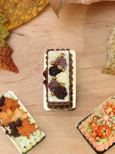 Rectangular Miniature Autumn Cake, Triple Chocolate Flowers - 12th Scale Dollhouse Food