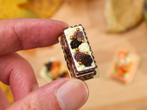 Rectangular Miniature Autumn Cake, Triple Chocolate Flowers - 12th Scale Dollhouse Food