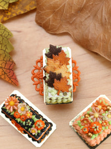 Rectangular Miniature Autumn Leaf Cake - 12th Scale Dollhouse Food