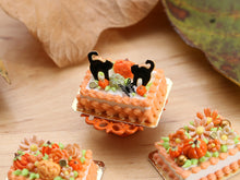 Load image into Gallery viewer, Black Cats in a Pumpkin Patch Halloween Cake - 12th Scale Handmade Miniature Food
