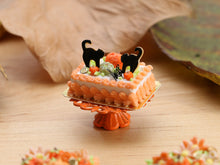 Load image into Gallery viewer, Black Cats in a Pumpkin Patch Halloween Cake - 12th Scale Handmade Miniature Food