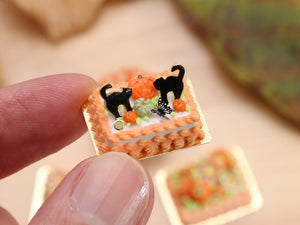 Black Cats in a Pumpkin Patch Halloween Cake - 12th Scale Handmade Miniature Food