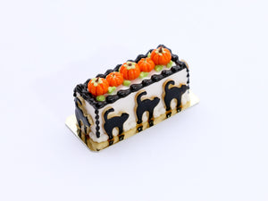 Black Cat and Pumpkin Rectangular Cake - Handmade Autumn Halloween Miniature Dollhouse Food