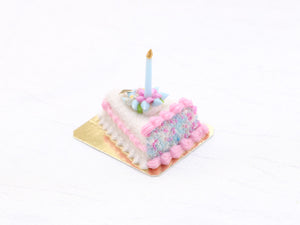 Cake in the shape of a Slice of Birthday Cake w/candle - Handmade Miniature Food