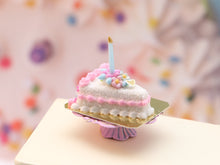 Load image into Gallery viewer, Cake in the shape of a Slice of Birthday Cake w/candle - Handmade Miniature Food