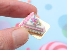 Load image into Gallery viewer, Cake in the shape of a Slice of Birthday Cake w/candle - Handmade Miniature Food