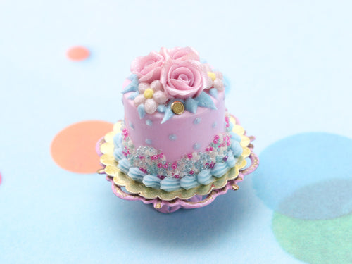 Triple Pink Rose Cake - Birthday Collection - Handmade Miniature Food