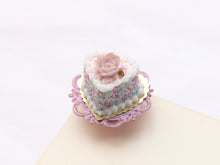 Load image into Gallery viewer, Heartshaped Cake - Pink Rose, White Cream - Birthday Collection - Handmade Miniature Food