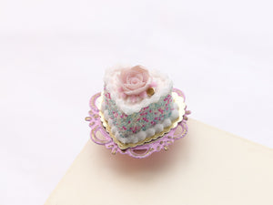 Heartshaped Cake - Pink Rose, White Cream - Birthday Collection - Handmade Miniature Food