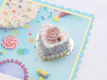 Load image into Gallery viewer, Heartshaped Cake - Pink Rose, White Cream - Birthday Collection - Handmade Miniature Food