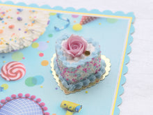 Load image into Gallery viewer, Heartshaped Cake - Dark Pink Rose, Blue Cream - Birthday Collection - Handmade Miniature Food