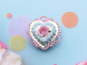 Heartshaped Cake - Dark Pink Rose, Blue Cream - Birthday Collection - Handmade Miniature Food