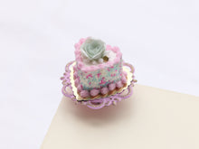 Load image into Gallery viewer, Heartshaped Cake - Blue Rose, Pink Cream - Birthday Collection - Handmade Miniature Food