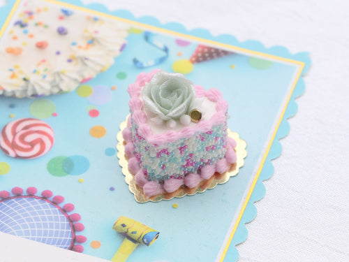 Heartshaped Cake - Blue Rose, Pink Cream - Birthday Collection - Handmade Miniature Food