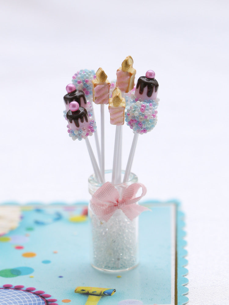Birthday Cake Pops - Tiny Drip Cakes and Candles - Handmade Miniature Food