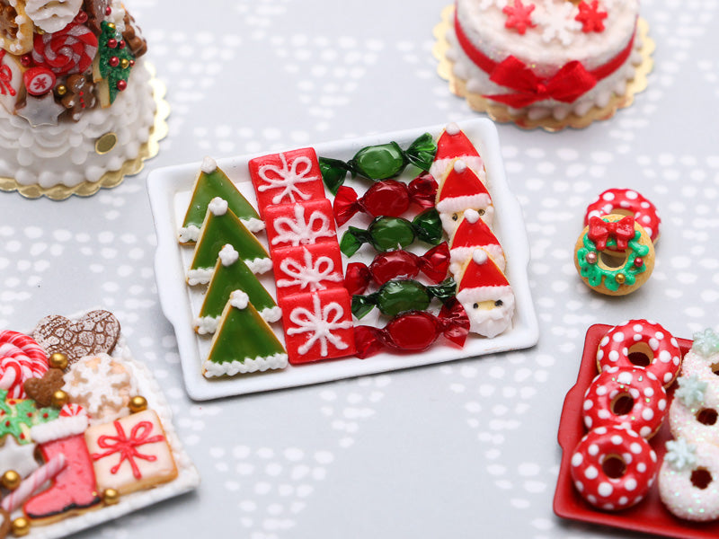 Christmas Cookies and Treats - Elf Hat, Gift, Wrapped Candy, Santa - Handmade Miniature Food