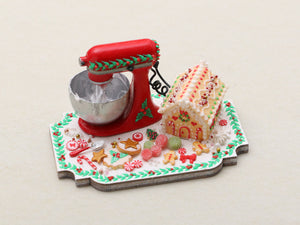 Christmas Cookie House Preparation Board with Kitchen Aid-type Mixer OOAK - Miniature Food