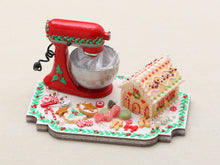 Load image into Gallery viewer, Christmas Cookie House Preparation Board with Kitchen Aid-type Mixer OOAK - Miniature Food