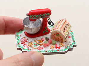 Christmas Cookie House Preparation Board with Kitchen Aid-type Mixer OOAK - Miniature Food