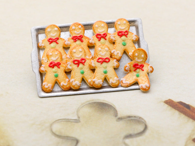 Tray of Cookie Men - One Escaping! (White Frosting) - Handmade Miniature Food