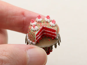 Christmas Goûter / Dessert Teatime Set for Two with Cake, Slices, Cappuccino, Teapot - Handmade Miniature Food