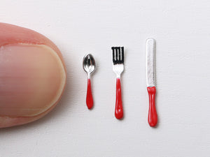 Miniature Cutlery Set - Knife, Fork and Spoon (Red)