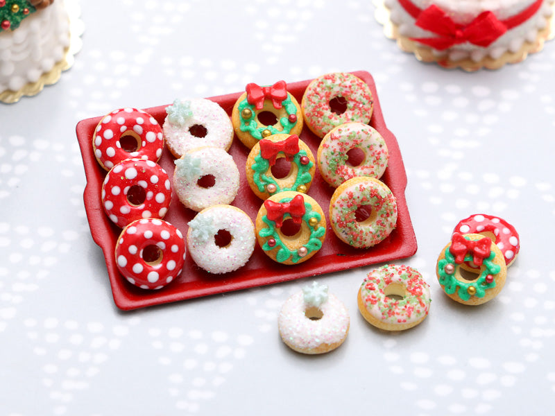 Tray of Decorated Miniature Christmas Donuts | Handmade Miniature