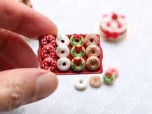 Load image into Gallery viewer, Tray of Festive Decorated Miniature Christmas Donuts - Handmade Miniature Food