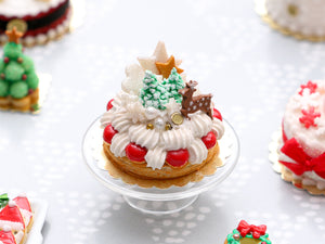 Christmas St Honoré French Pastry Dessert - Deer in Snowy Forest - OOAK Hand made Miniature Food