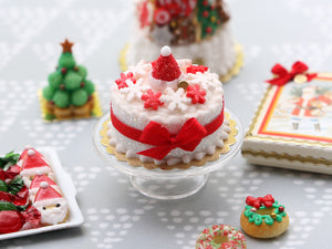 Santa hat and Snowflakes Miniature Christmas Cake - Handmade Miniature Food