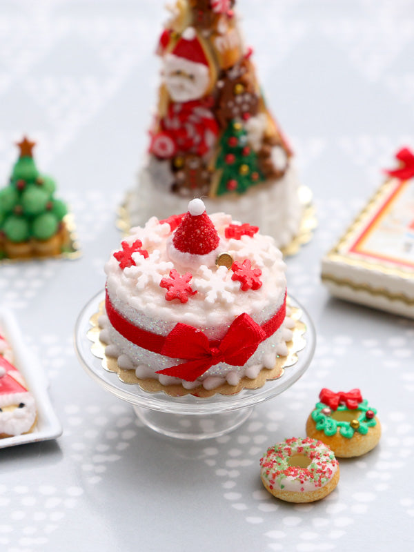 Santa hat and Snowflakes Miniature Christmas Cake - Handmade Miniature Food