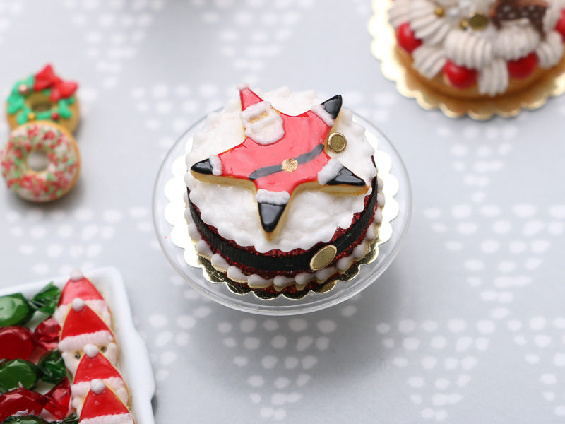 Giant Santa Cookie Christmas Cake - Handmade Miniature Food in 12th Scale