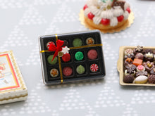 Load image into Gallery viewer, Gift Box of Christmas Treats - Chocolates, Sugar Coated Fruit Gumdrops, Wrapped Candy - Handmade Miniature Food