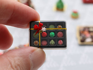 Gift Box of Christmas Treats - Chocolates, Sugar Coated Fruit Gumdrops, Wrapped Candy - Handmade Miniature Food