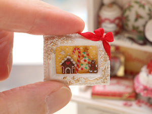 Framed Christmas Cookie Scene - Tiny Gingerbread Man, House, Christmas Tree - Handmade Miniature Decoration