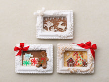 Load image into Gallery viewer, Framed Christmas Cookie Scene - Gingerbread Man with Presents - Handmade Miniature Decoration