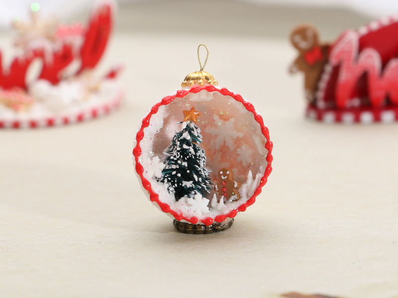 Panoramic 12th Scale Dollhouse Miniature Christmas Bauble Decoration - OOAK - Christmas Tree and Gingerbread Man