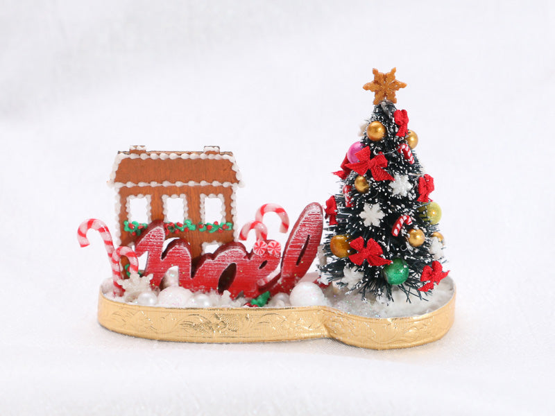 Noel Christmas Decoration - OOAK - House and Tree - Handmade Miniature Decoration